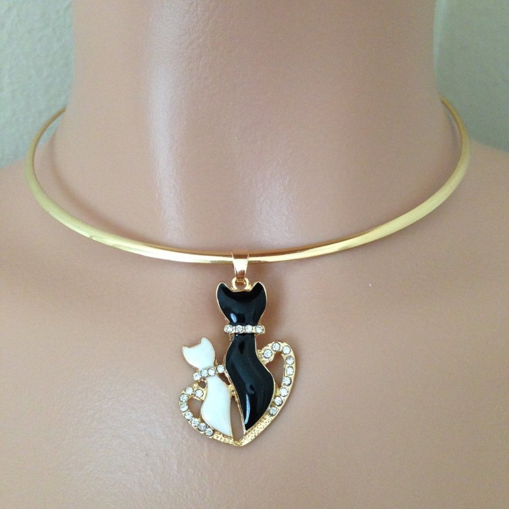 Goldtone Choker With Cat Pendant